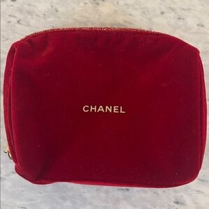 CHANEL Red Velvet Makeup Pouch with Gold Logo